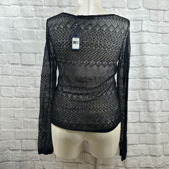 Ralph Lauren Polo Knitted Sheer Mesh Women's XL Long Sleeve Blouse NWT Crochet - Picture 4 of 7